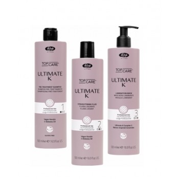 Lisap Top Care Ultimate K Shampooing + Fluide + Masque - Kit pour lissage des cheveux